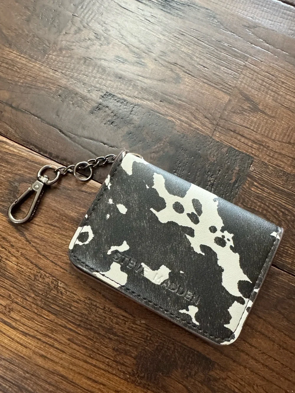 Steve Madden Brown & White Cow Print Card Holder Keychain